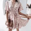 Party Dresses Women Summer Sexy V Neck Floral Print Boho Beach Casual Dress Short Sleeve A Line Mini Midje slips 2023