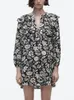 Casual Dresses Dress For Women 2023 Fashion Clothing Vintage Floral Print Mini Spring Ruffle Trim V Neck Long Sleeve Shift Short