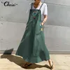 Sıradan elbiseler celmia kadınlar vintage önlük elbise yaz seksi kayışlar uzun maxi sundress baskılı cepler parti vestidos robe 230224