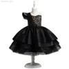 Flickans klänningar formella nät pluffiga barnsugor elegant fest blommor tjej prinsessan prom klänning sommar svarta färgdukar 2 till 8 år