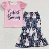 Groothandel Baby Meisje RTS Kleding Set Leuke Konijn Print Pasen Kinderkleding Meisjes Lente Bell Bottom Outfits Kinderen Pak