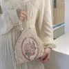 Evening Bags MBTI Lolita Top-handle Bag For Women Elegant Gentle Embroidery Lipstick Purse Ladies Fairy Lace Handbag Floral Pearl