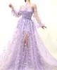Robes décontractées mode féminine 3D fleur brodé maille tulle robe soirée discothèque violet gaze soirée robe de bal femme voir à travers 230223