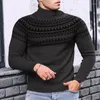 Мужские свитера осень мужской однотонный свитер с высоким воротом узкий пуловер корейский полосатый приталенный трикотаж теплая вязаная рубашка