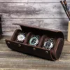 Bag delar Tillbehör Luxury Vintage Watch Roll Travel Case äkta läder Handgjorda Display Box 12368 Slots handledsklockor smycken lagringspåse 230223
