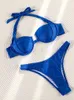 Maillots de bain pour femmes Miyouj Push Up Maillots de bain Sexy Bikini Bikini Ensemble Tissu Brillant Bleu Solide Maillots de bain Été Beachwear 230224