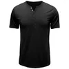 Männer T Shirts 2023 Sommer Einfarbig Männer T-shirts Kurzarm Mode Lässig Herren Atmungsaktive Henley Hemd Grundlegende Tops tees