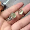 Küme halkaları doğal prehnite halka doğal gerçek 925 sterling gümüş mücevher boyutu 10 12mm