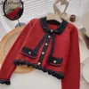Women's Knits Tees Women Sweater Sueter Mujer Sweet Ruffles Lace Up Long Sleeve Pull Femme Vintage Knitted Cropped Cardigan Coat Women's Clothes 230223