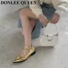 Dress Shoes 2022 Autumn flats vrouwen mode dikke hiel puntige teen gesp gomband goud sliver Mary Jane vrouwelijke ballerina mujer 230224