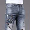 Мужские джинсы весна лето Тонкое тонкое подходящее европейское американское высококачественное бренд маленькие прямые двойные брюки KF7525-2