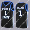 NCAA Damian 0 Lillard Weber State Jersey Hommes Lillard Black College Jersey Cousu University Retro Basketball Jersey