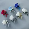 Fleurs décoratives 5 pièces/lot mariage marié marié boutonnière fleur artificielle soie Rose bal Floral tissu broche accessoires