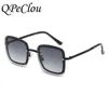 Sunglasses QPeClou 2019 New Fashion Unique Metal Chain Square Sunglasses Women Vintage Brand Designer Sunglasses Men Sent Without Chain G230223