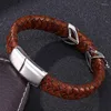 Bracelets de charme bracelet Men Retro Bracelet Punk Brown Traided Leather Bijoux Male Bijoux en acier inoxydable Ferme de bracelet magnétique Fr0082