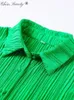 Casual Dresses Sexy Green Pleated Womens Mini Skinny Puff Sleeve Lace Up Hem Female Summer Lady Party Club Vestidos 230224