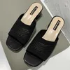 Sandals BKQU Women Slippers 2022 summer Closed Toe Comfort Slippers Women Fashion Fly Weave Outdoor Sandals Women Medium Heel Slippers Z0224