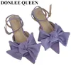 Sandaler Kvinna Flipflop Women Stiletto Open Toe Purple Bow Knot High Heels 2022 Fashion Roman Sandal Elegant Mule Slipper Slide 230224