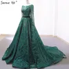 Party Dresses Green Sequined Luxury Fashion Evening Long Sleeves Lace Up A-Line Gowns 2023 Serene Hill LA60799