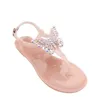 2023 nouveau été femmes sandales plat plage brillant strass papillon t-sangle string tongs pantoufles chaussures Y2302