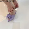 Sandaler Kvinna Flipflop Women Stiletto Open Toe Purple Bow Knot High Heels 2022 Fashion Roman Sandal Elegant Mule Slipper Slide 230224