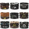 Charm Bracelets Leather Bracelet For Men Tai Chi Long Gun Bottle Black Leaves Men's Multi-layer Woven Four-piece Set Fashion Jewelry