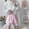 Women's Shorts Summer Kawaii Bloomers Pink White Winter Cute Lolita Girls Warm Velvet Sweet High Waist Lace Women Plush