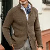 Suéteres masculinos 2023 masculino de gola masculina camada de malha comprida Cardigan jaqueta sólida espessa que quente tricô casual suéter coat 230223