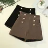 Shorts pour femmes 2023 Tweed Femmes Boutons Solides Taille Haute Mode Coréenne Dames Printemps Automne Tout Match Slim Pantalon Élégant