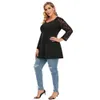 Women's Plus Size T-Shirt Plus Size Women's Clothing Chubby Lace Cutout Solid Long Sleeve V-Neck Long Autumn/Winter Tall Tops Wholesale Dropshpping Loose 230224