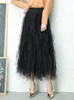 Skirts Fashion Tutu Tulle Skirt Women Long Maxi Skirt Spring Summer Korean Black Pink High Waist Pleated Skirt Female 230223