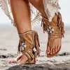 Sandały Retro kobiety Fringe Flowes Buty 2023 Solid Flock Beach Casual Summer Flip Flop Y2302