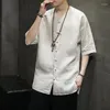 Men's Casual Shirts Summer Men's Tang Suit V-neck Shirt Chinese Style Retro Top Plus Size Tai Chi Traditional Asian Clothing