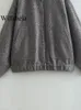 Kurtki damskie Willshela Women Fashion Grey Jackets Płaszcz z kieszeniami Vintage O-Neck Single Bed-Bered Long Rleeves żeńskie eleganckie dama stroje 230223