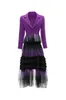 Women's Runway Two Piece Dress One Button Long Sleeves Blouse with Tiered Ruffles Skirts Fashion Twinset Sets