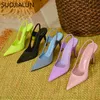 Sandaler Suojialun 2022 Spring Brand Women Slingback Point Toe Slip On Thin High Heel Ladies Elegant Pumps Shoes Drss Sanda 230224