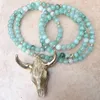 Pendant Necklaces DM Cow Bull Head Long Necklace Women Natural Stone Beads Animal Skull Ladies Boho Fashion Jewelry Collier Femme 2023