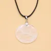 Pendentif Colliers Pierre Naturelle Cristal Collier Rond Quartz Clair Avec Corde En Cuir Chaîne Pour Femmes Hommes Choker Bijoux Cadeaux