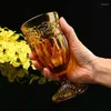 Wijnglazen Amber Goblet Beverage Water Juice Cups Glass Relief Goblet Vintage geperste patroon Wedding 10oz