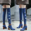 Bottes 2023 automne hiver talons hauts femmes boucle pointue défilé de mode Cowboy sur le genou pour femme