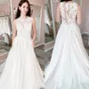 Lace tule bruids trouwjurk 2023 Designer illusie nek a-line vestidos de novia strand tuin kasteel kapel boho robe de mariiee order-to-made chapel trein echte foto