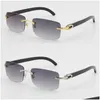 Sunglasses Wholesale Selling Rimless Black Genuine Original Buffalo Horn 18K Gold Uni Golden Brown Gray Red Blue Uv400 Lens Male And Dhdky