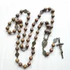 Pendant Necklaces CottvoSt Benedict Our Lady Medal Wooden Prayer Beads Chain Rosary Necklace Bronze Color Crucifix Cross Chaplet Jewelry