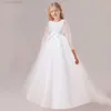 Mädchen Kleider Weiß Langarm Brautjungfer Kleider Teenager Mädchen Geburtstag Prinzessin Party Kleid Spitze Kinder Formale Hochzeit Abend Vestidos W0224