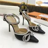 2023 Designer dress shoes With Box Mach 100 Silk Satin Double Bow Crystal Pumps luxury high heels reflective women wedding sandal fashion womens party slipper