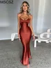 Casual jurken Elegante Backless Satin Maxi Women Slip Long Evening Mouwess Bandage Mermaid Prom Party Black 230224