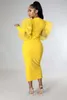 Casual Dresses 2023 Luxury Designer Young Sexy Solid Sweet Round Neck Lace Full Sleeve High Waist Women Skinny Long Pencil Dress