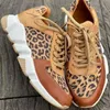 Dress Shoes Plus size 36-44 Thick-soled Round Toe Low-top Leopard Print Women's Singles Cross-large Stitching Lace-up Sneakers 230224