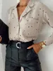 女性用ブラウスシャツポケット長袖襟襟女性ブラウスオフィスレディポルカドットコットンカジュアルシャツ春230223