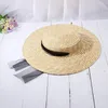 Chapeaux plage chapeau de paille été Simple mode filles large bord Net fil ruban blanc noir nœud papillon chapeau de soleil pour les vacances